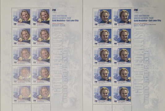 Salt Lake City 2002 Winter Olympic Games Australian Gold Medallists Post Stamps