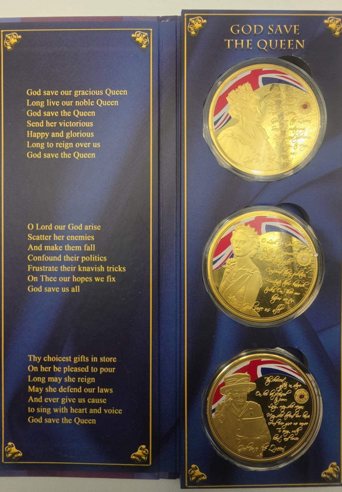 God Save The Queen Queen Elizabeth II 3 Coin Commemorative Set Gold Plated Boxe
