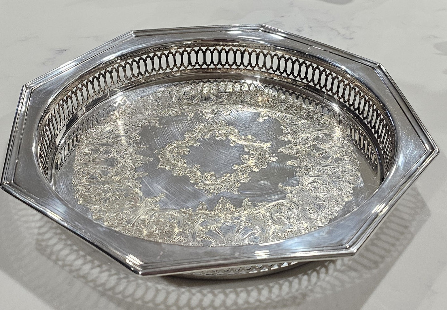 Large 28cm Vintage Silver Plated Tray Fluted Edge Rim