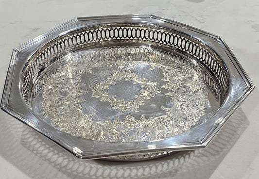 Large 28cm Vintage Silver Plated Tray Fluted Edge Rim