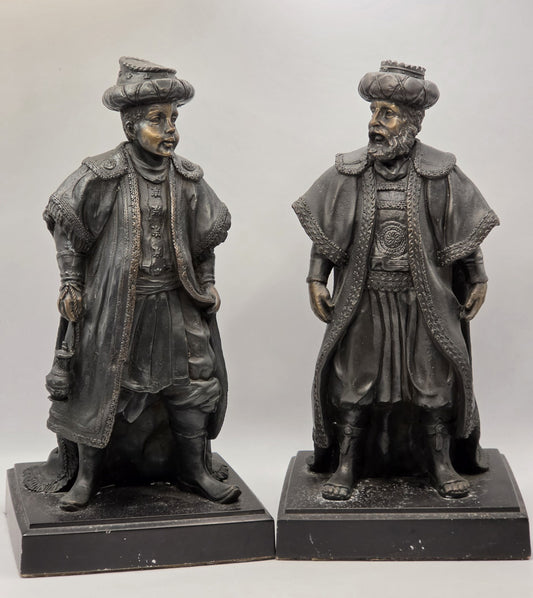 Pair of Antique Bronze Orientalist Sculptures (27 	imes 14 cm, 7100 g Total)