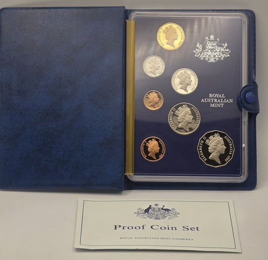1985 Royal Australian Mint Proof Coin Set Vintage Blue Wallet OGP CoA