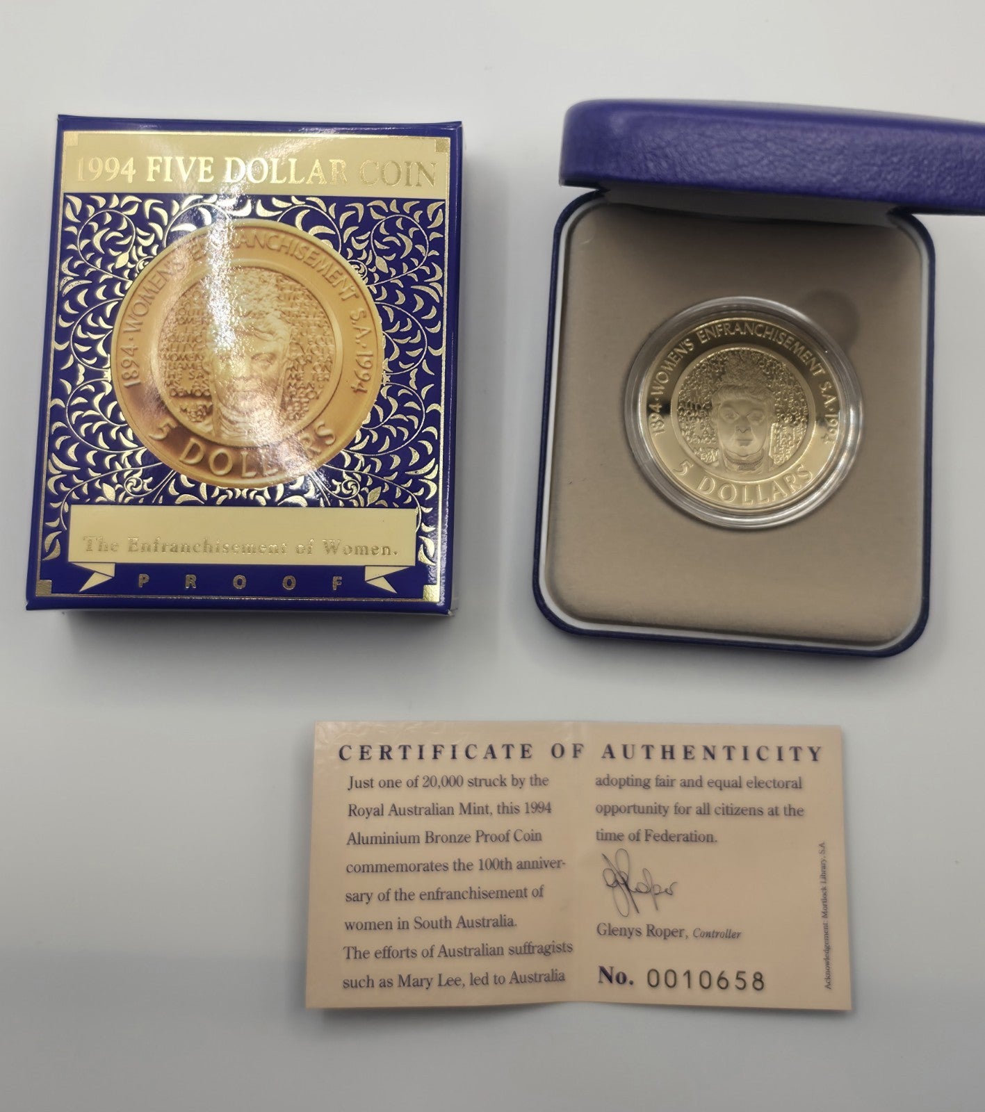1994 Australia $5 Proof Coin - Women's Enfranchisement SA - Mary Lee - RAM Cased