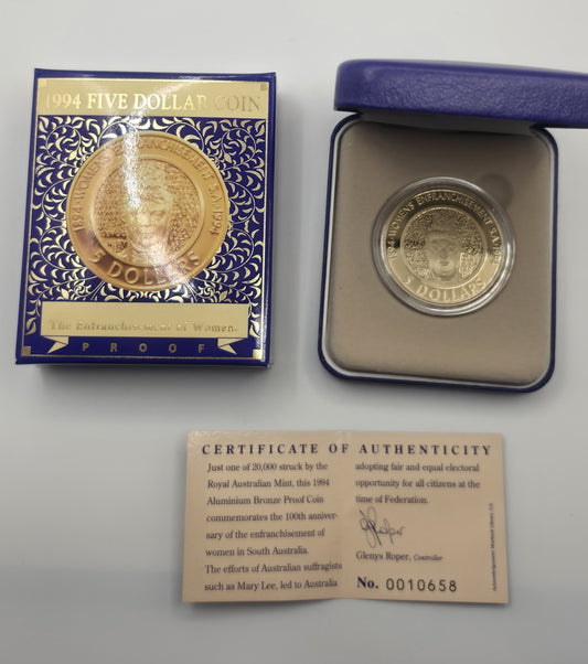 1994 Australia $5 Proof Coin - Women's Enfranchisement SA - Mary Lee - RAM Cased
