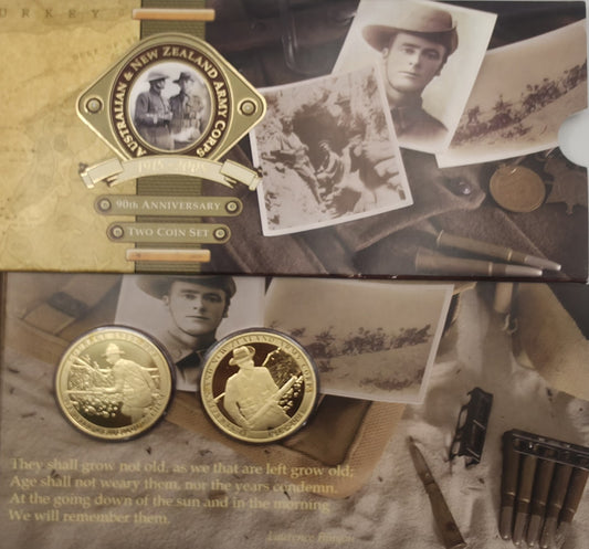 ANZAC 90th Anniversary 1915-2005 Australian & New Zealand Army Corps Two Coin Se