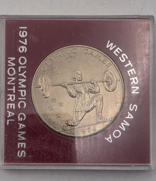 **1976 Western Samoa $1 One Tala Montreal Olympic Games Weightlifting Coin Plast