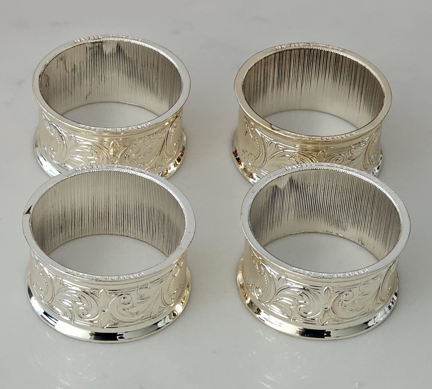Set of 4 Vintage Mayell EP On Zinc Silver Plated Napkin Rings Made in England