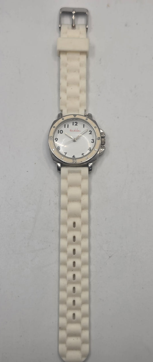 Tickles Women’s White Silicone Band Quartz Watch Silver Tone TW2 Splash Resistan