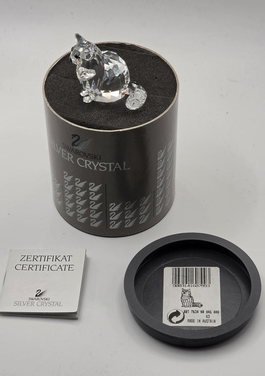 **Swarovski Silver Crystal Cat Figurine 7634 NR 046 000 Signed With Box & Certif