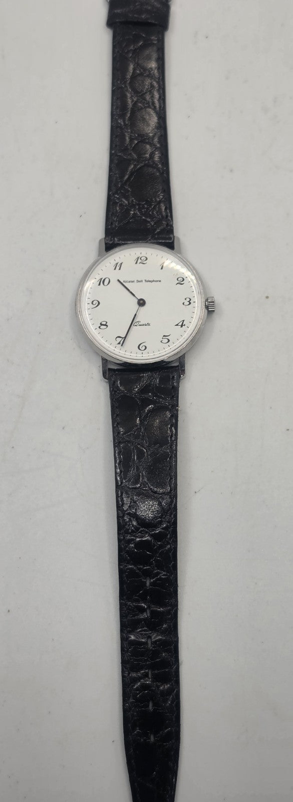 Vintage Alcatel Bell Telephone Quartz Watch - White Dial Arabic Numerals - Black