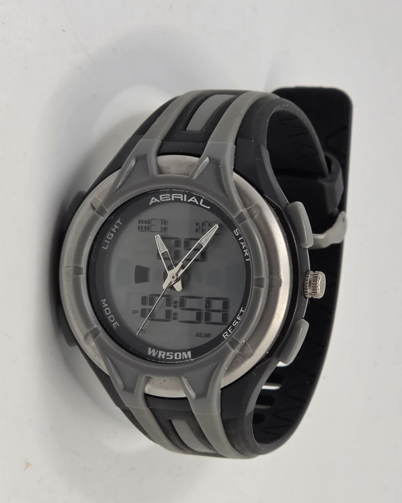 Aerial Sports Watch Men's Digital Analogue Dual Time WR50M Black Grey Quartz