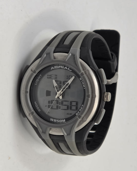 Aerial Sports Watch Men's Digital Analogue Dual Time WR50M Black Grey Quartz