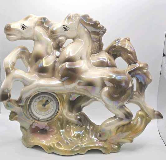 Vintage Lusterware Ceramic Horse Mantel Clock Mercedes Made in Germany