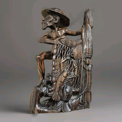 Asian Large 30 cm Wooden Man Statue Hand Carved