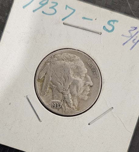 1937 S Five 5 Cents Buffalo Nickel USA United States of America San Francisco