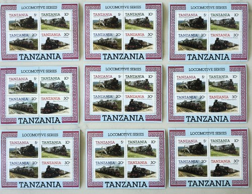 Vintage 9 Sheets Of Tanzania Railway stamps. #1225