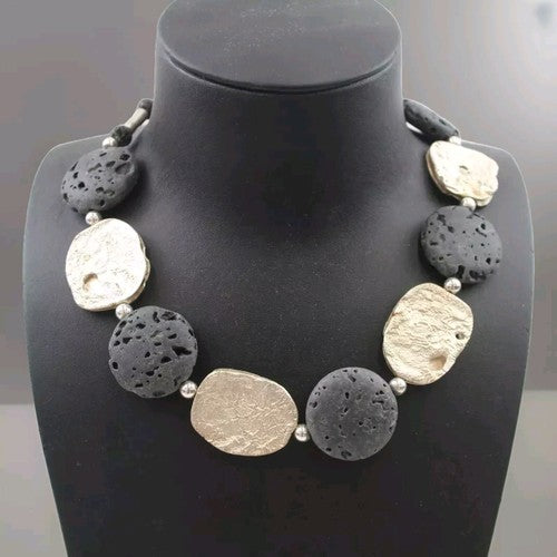 Sterling Silver Modernist Coral Necklace Textured Statement (85g)