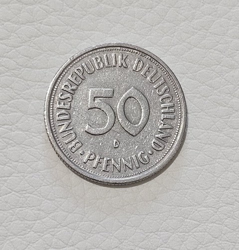 1950 German 50 PFENNIG Deutschland Vintage COIN - cold war era " D "
