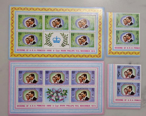 x Sheets Wedding Of H.R.H Princess ANNE & Mark Phillips Antiqua 1973 Stamp #1211