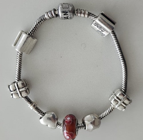 Pandora Authentic Clasp Bracelet with 7x Charms and Safety Chain 42.2 grams