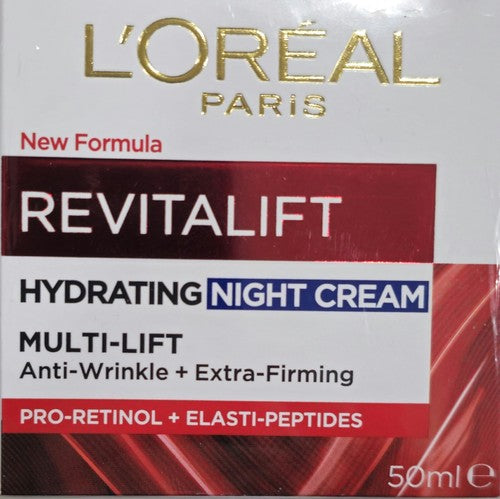 L'Oreal Revitalift Hydrating Night Cream Multi Lift 50ml Anti-Wrinkle Exp 04/28