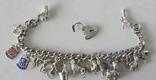 Sterling Silver Charm Bracelets Heart Padlock Animal Souvenir (63g)