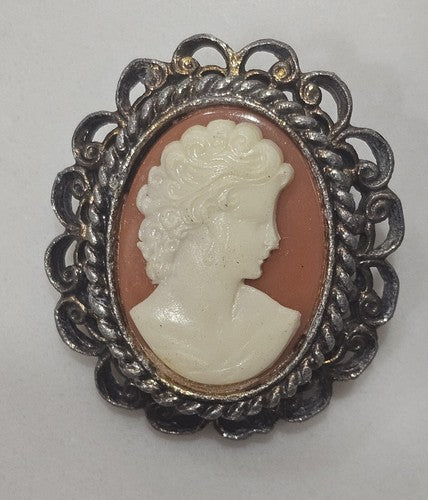 Lovely Costume Cameo Brooch Portrait Rhinestone
