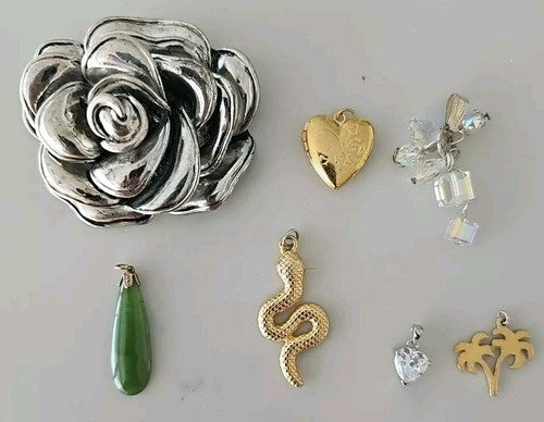 Bulk Pendants Mixed Tone Heart Stone Set OF Seven Gemstones Enamel