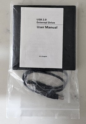 External USB 2.0 DVD/CD Drive with User Manual and Connection Cable