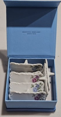 Set of 8 Bevilles Vintage Porcelain Floral Place Cards Name Holders with Box