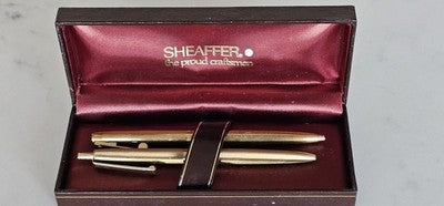 Vintage Sheaffer Gold Tone Ballpoint Pen & Pencil Set with Presentation Box