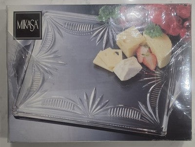 Mikasa Vintage Clear Lead Crystal Rectangular Serving Tray - Fan & Ribbed Patter