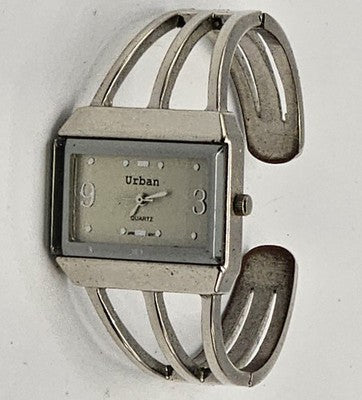 Urban Silver Tone Cuff Bangle Quartz Analog Watch Japan Movt Working Condition
