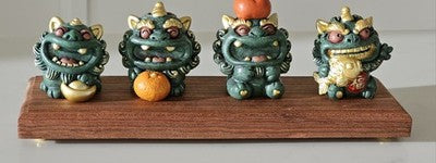 Jinshantang Chinese Shisa Lion Figurine Set - Master Zhuang Yuduan Art - 4pcs wi