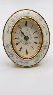 Vintage Floral Brass and Enamel Quartz Alarm Clock- West German For Repair/Spare