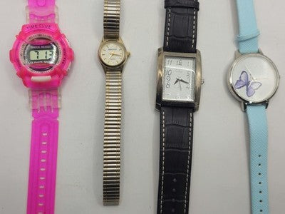 Lot Of 4 Mixed Watches Assorted Styles &Colors Includes Digital & Analog Working