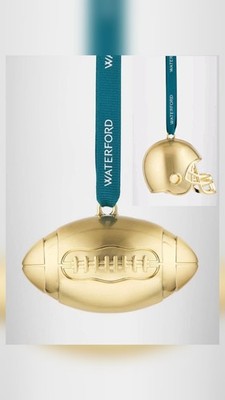 Waterford Golden Christmas Football Helmet & Ball Hanging Ornament New In Box