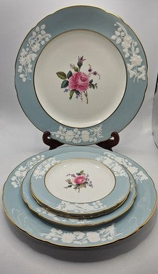 Spode Old Colony Rose Bone China England 5xPlates - Y.6447 Blue & Gold Trim Set