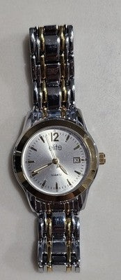 Elite Women's Two-Tone Quartz Watch Silver Dial Date Window Silver Gold Link Ban