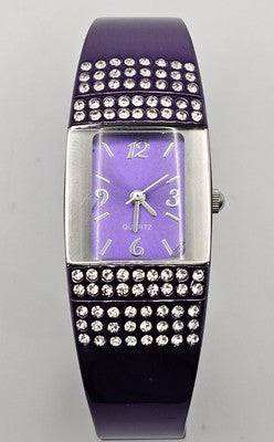 Avon Purple Bangle Watch with Rhinestones - Stainless Steel Back SR626SW