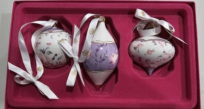Royal Albert Rose Confetti 3 Piece Christmas Ornament Set
