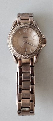Fossil Riley Rose Gold Tone Women's Watch - ES2859 - Crystal Bezel - Date Dial