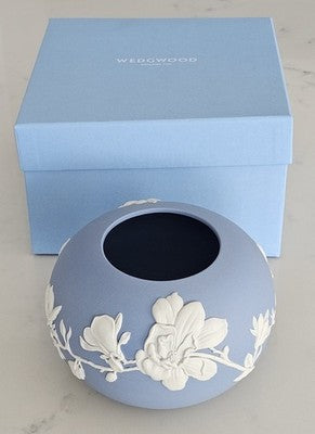 Wedgwood Magnolia Blossom Blue Jasperware Rose Bowl Vase 17x11cm New with Box
