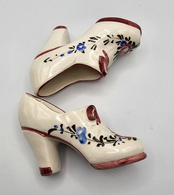 Vitage Hand Painted Ceramic Miniature High Heel Shoes Italy Floral Lot of 2