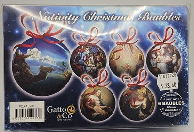 NEW Gatto & Co Nativity Christmas Baubles Ornament Set of 6 Religious Art