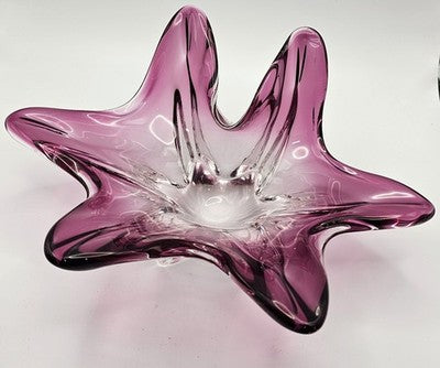 VINTAGE Hand Crafted CZEK ART GLASS LARGE 27*29cm Red BOWL