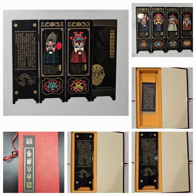 New Chinese Mini 4 Panel Folding Screen Facial Makeup of Peking Opera Masks