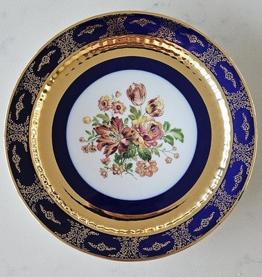 Vintage Tasman Tableware Floral Plate -Cobalt Blue&Gold Gilt-Czechoslovakia 24cm