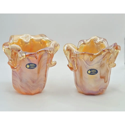 Vintage Italian Hand-Blown Crystal Art Glass Vase – Amber Gold Ruffled Design