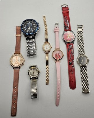 Watches Lot 7 Pcs Mixed Assortment Rose Gold Pink Silver Tone & Blue -All Work